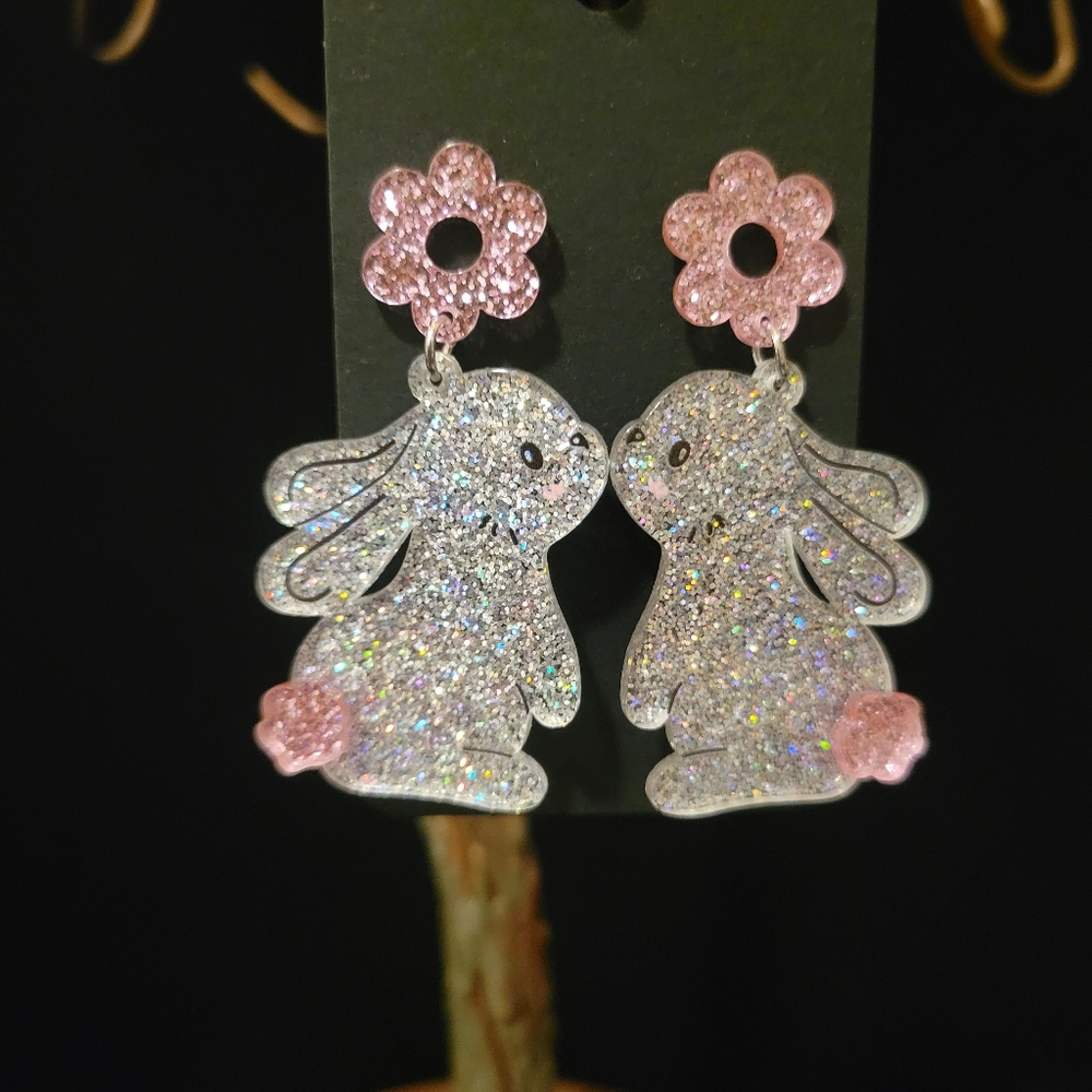 2/$20 Resin Glitter Bunny Earrings